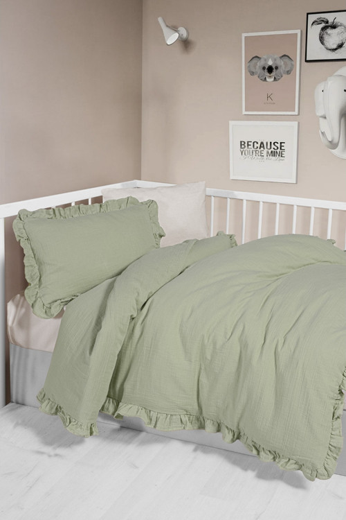 UNISEX FIRFIRLI 2 KAT MÜSLİN NEVRESİM TAKIMI - 023KZ - Yeşil - ST Yeşil