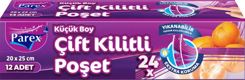 Çift Kilitli Buzdolabı Poşeti 12'li Küçük Boy 20 x 25 cm 24'lü Paket