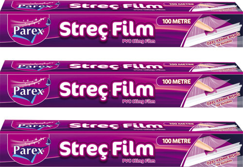 Kesme Bıçaklı 100m Streç Film Üçlü Paket