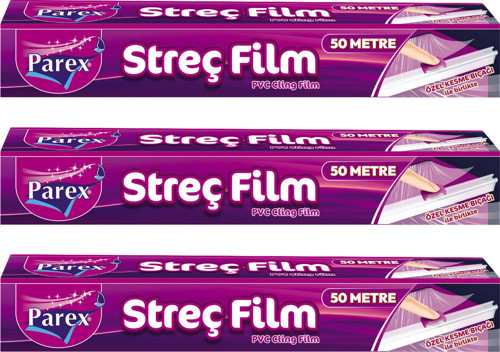 Kesme Bıçaklı 50m Streç Film Üçlü Paket