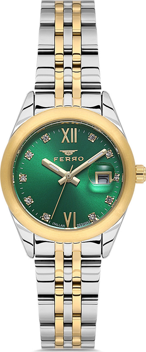 FL21618AWT-D6 Quartz Çelik Altın/Gri Yeşil Kadran 28 mm Kadın Kol Saati