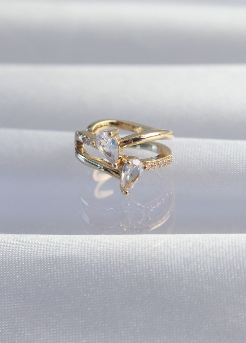 Pirinç Gold Renk Zirkon Taşlı Damla Earcuff Küpe