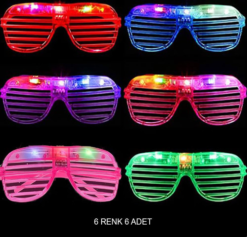 Işıklı Panjur Şeritli Led Parti Gözlüğü 6 Renk 6’lı Set