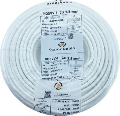 ÖZNUR 100MT 3X2,5MM TTR BAKIR ELEKTRİK KABLOSU BEYAZ