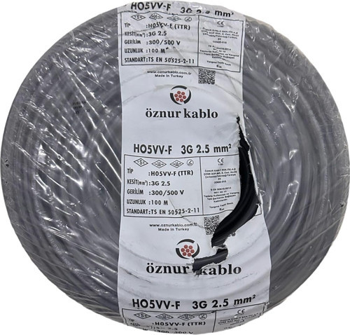 ÖZNUR 5MT 3X2,5MM TTR BAKIR ELEKTRİK KABLOSU SİYAH