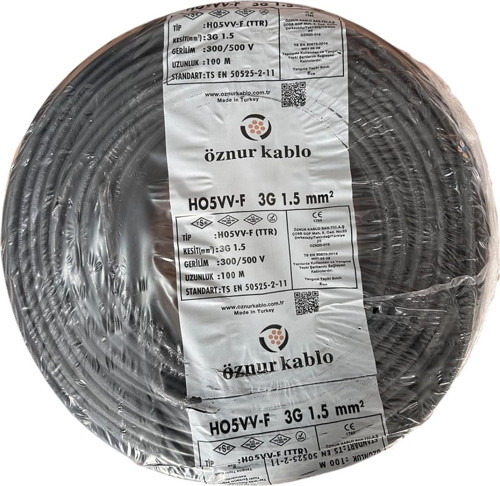 ÖZNUR 100MT 3X1,5MM TTR BAKIR ELEKTRİK KABLOSU SİYAH