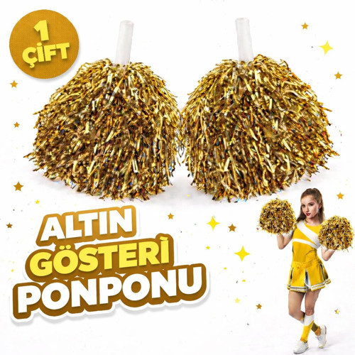 1 Çift ( 2 Adet ) Altın Renk 23 Nisan 19 Mayıs 29 Ekim Okul Gösteri Ponponları Ekstra Dolgun