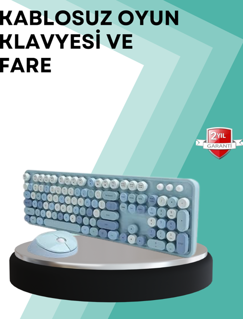 Kablosuz Klavye ve Mouse Seti – Sessiz Tuş Retro Tasarım