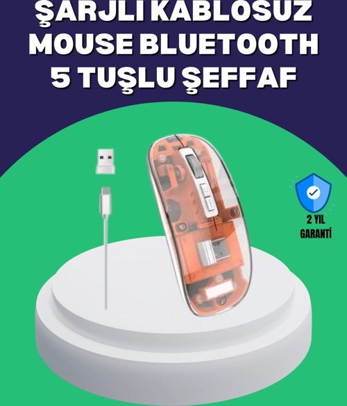 Sessiz ve Ergonomik Kablosuz Fare - 30 Gün Kullanım, 2 Modlu Bağlantı