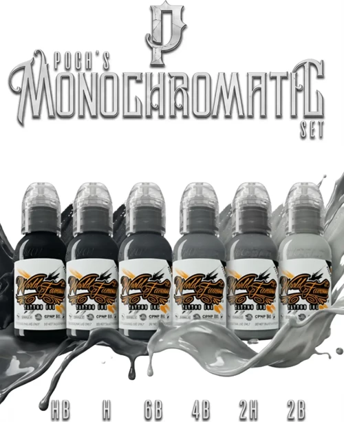 World Famous Monochromatic Set – Profesyonel Siyah & Gri Dövme Boyası 6’lı Set