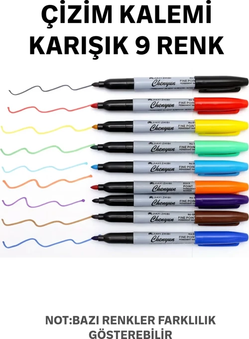 9’lu Profesyonel Vücut Çizim Kalemi Seti - Dövme ve Cilt Markörü