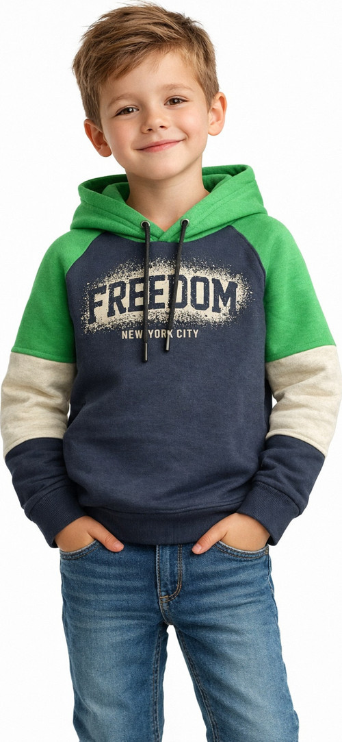 Erkek Çocuk Feedom Baskılı 3 İplik Şardonlu Kapşonlu Sweatshirt
