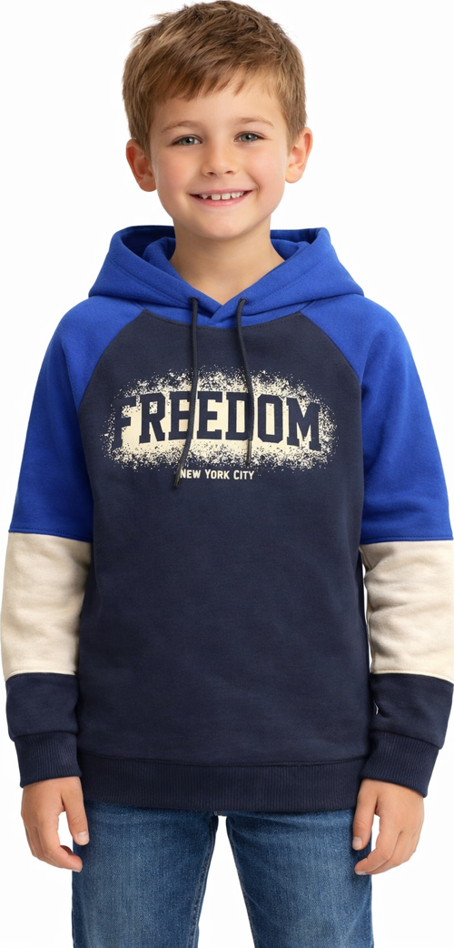 Erkek Çocuk Feedom Baskılı 3 İplik Şardonlu Kapşonlu Sweatshirt