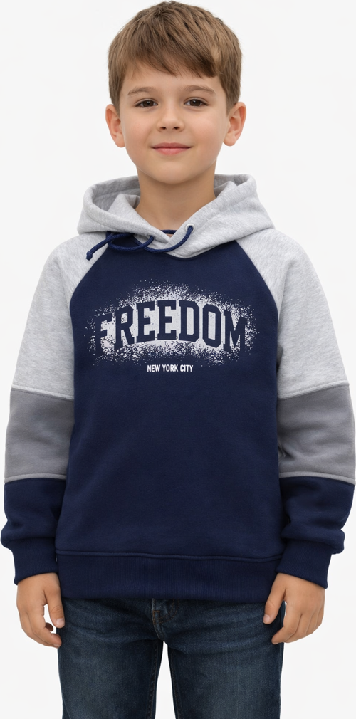 Erkek Çocuk Feedom Baskılı 3 İplik Şardonlu Kapşonlu Sweatshirt