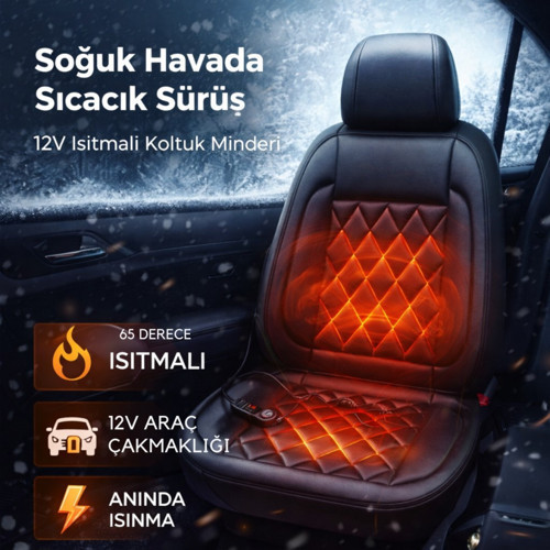 12V Isıtmalı Araç İçi Koltuk Minderi – 65°C’ye Kadar Güçlü Isıtma | Çakmaklık Girişli | Tak-Çalıştır