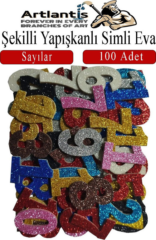 Şekilli Simli Eva Yapışkanlı Sayılar 100 lü 1 Paket Kendinden Yapışkanlı Simli Eva Sticker Okul Öncesi Kreş Ana