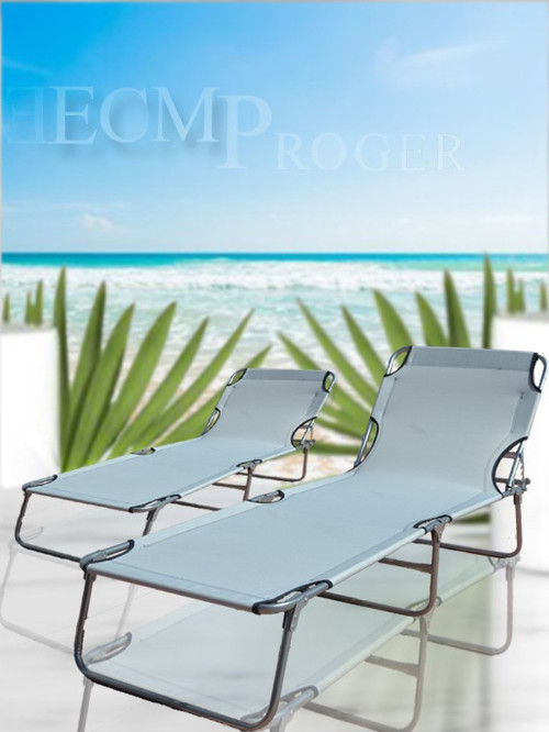 -Sırt ayarlı katlanabilir kademeli şezlong 2'li set -