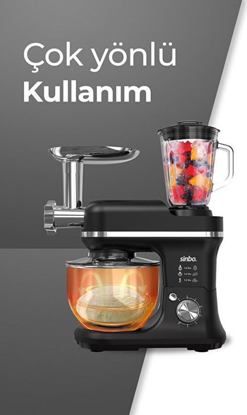 SMX-2772 Çok Amaçlı 3ın1 Mutfak Şefi Hamur Yoğurma Kıyma Makinesi Sürahi Blender 1200w