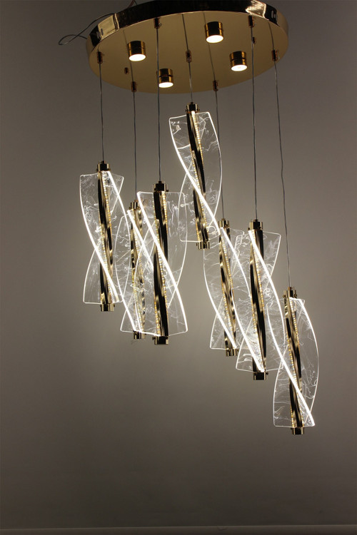 Çemberli Serisi Lüks Gold Detaylı 3 Kanat Dumanlı 7 Sarkıtlı Dönence 3 Renk Ledli Modern Avize