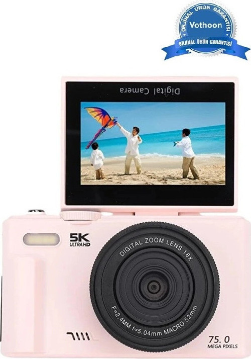 5K 75MP HD Dijital Kamera 18X Dijital Zoom, Flaşlı,3.0 inç Ekranlı Vlog ve Fotoğraf Makinesi