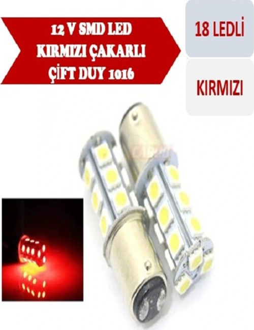 Çakar Ledli Stop Ampulü Fren Lambası 18 Led Kırmızı Çift Duy 1016