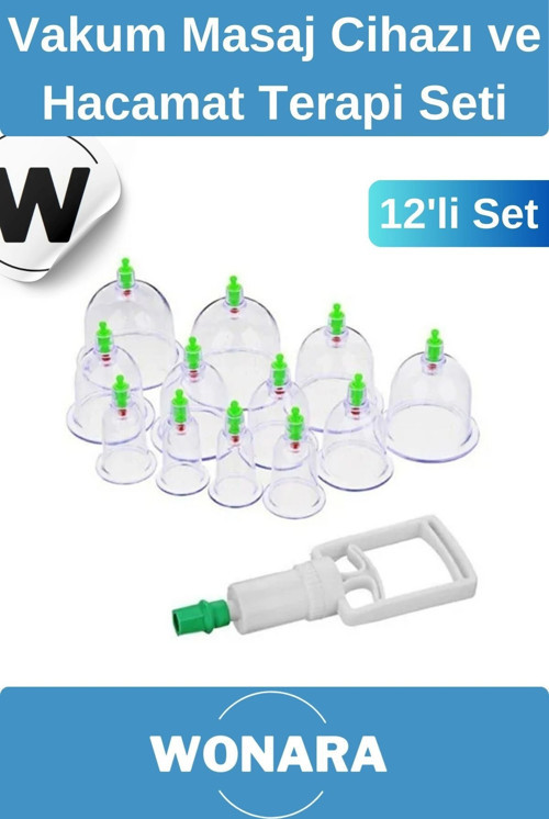 Premium Selülit ve Çatlak Karşıtı Vakum Masaj Cihazı 12 Parça Kupa ve Hacamat Terapi Seti