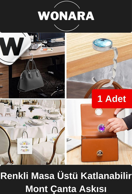 Pratik Şık Kafe Ofis Ev Renkli Masa Üstü Yüzeye Zarar Vermez Katlanabilir Mont Çanta Askısı 1 Adet