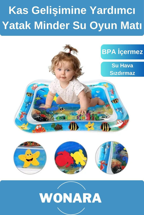 Dayanıklı BPA İçermez Güvenli Eğlenceli Bebek Kas Gelişimine Yardımcı Yatak Minder Su Oyun Matı