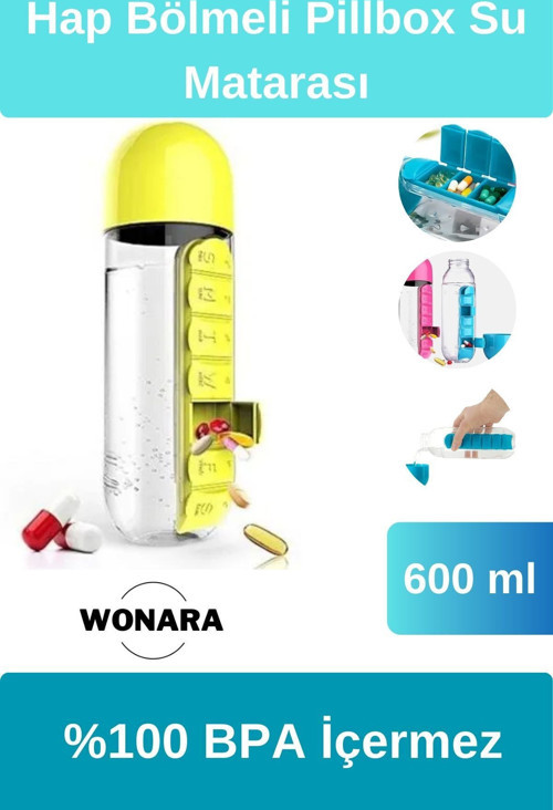 Özel Tasarım Uzun Ömürlü İlaç Kutusu Pillbox Su Matarası 600 Ml Suluk %100 BPA İçermez