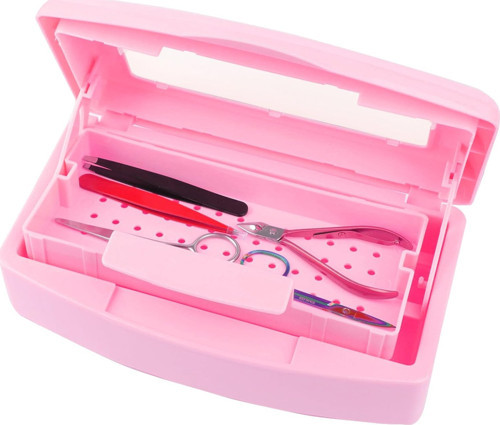 Çift Bölmeli Manikür Pedikür Aletleri Sterilizasyon Kutusu Pembe