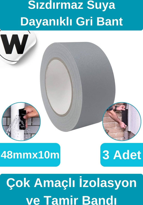 Sızdırmaz Suya Dayanıklı Gri Renk Çok Amaçlı İzolasyon ve Tamir Bandı 10m 3 Adet