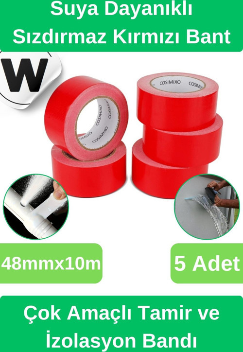 Sızdırmaz Suya Dayanıklı Kırmızı Renk Çok Amaçlı İzolasyon ve Tamir Bandı 10m 5 Adet