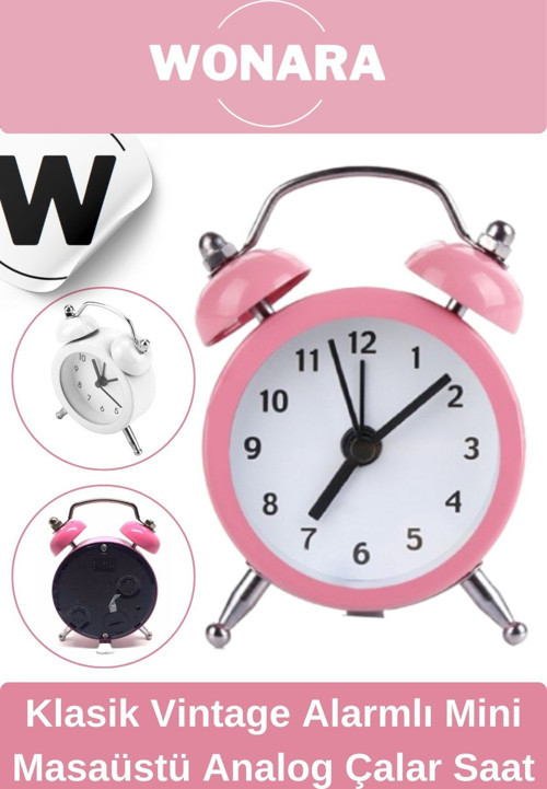 Premium Klasik Tasarım Vintage Yüksek Sesli Alarmlı Dekoratif Mini Masaüstü Analog Çalar Saat