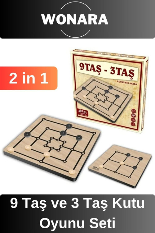 Premium Board Game - Zeka Eğlence Geliştirici Eğitici Strateji Klasik 9 Taş ve 3 Taş Kutu Oyunu Seti