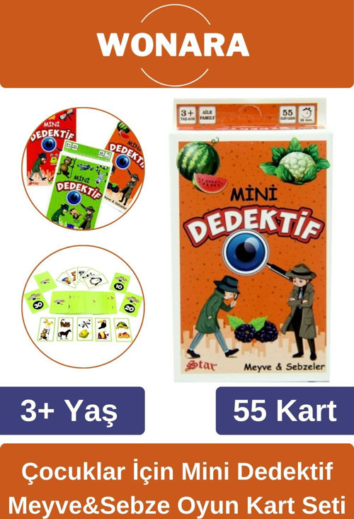 Özel Zeka Geliştirici Eğitici Ailece Çocuklara Eğlenceli Mini Dedektif Meyve&Sebzeler Oyun Kart Seti