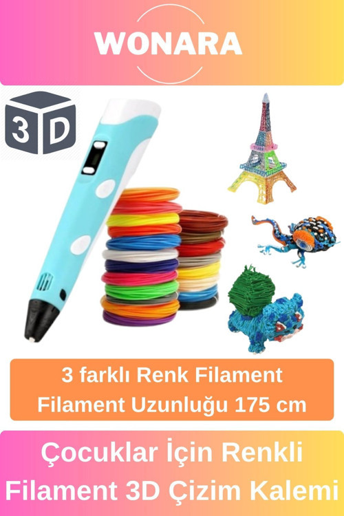 Özel Tasarım Esnek ABS Plastik 3D Çocuklar İçin Renkli Filament Üç Boyutlu Yazıcı Çizim Kalemi