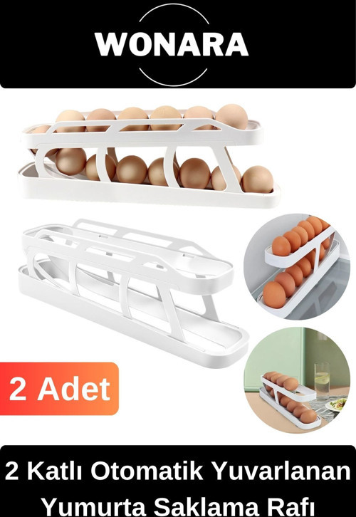 Premium Plastik 2 Katlı Otomatik Geniş Kapasiteli Yuvarlanan Yumurta Saklama Düzenleyici Rafı 2 Adet