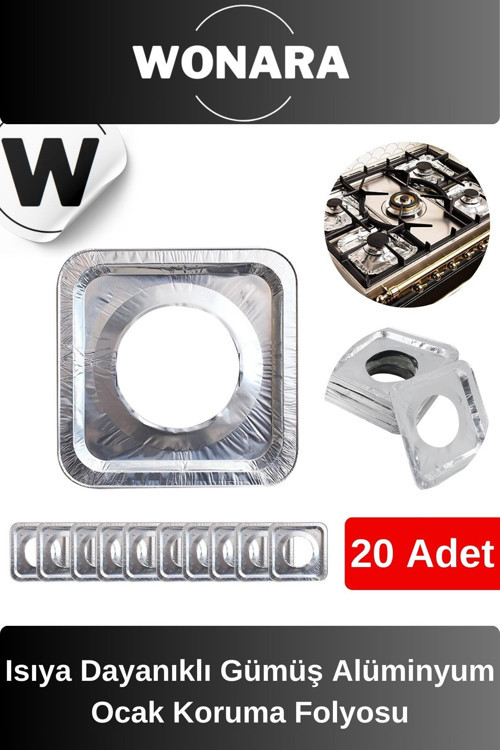 Özel Üretim Şık Tasarımlı Isıya Dayanıklı Gümüş Alüminyum Ocak Koruma Folyosu - 20'lu Set