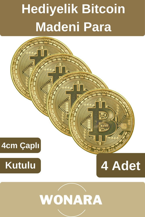 Özel Kutulu Altın Rengi Bitcoin Hatıra Parası Kripto Koleksiyonluk Hediyelik Madeni Para 4 Adet