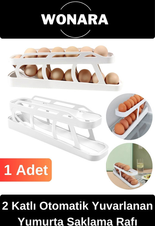 Premium Plastik 2 Katlı Otomatik Geniş Kapasiteli Yuvarlanan Yumurta Saklama Düzenleyici Rafı 1 Adet