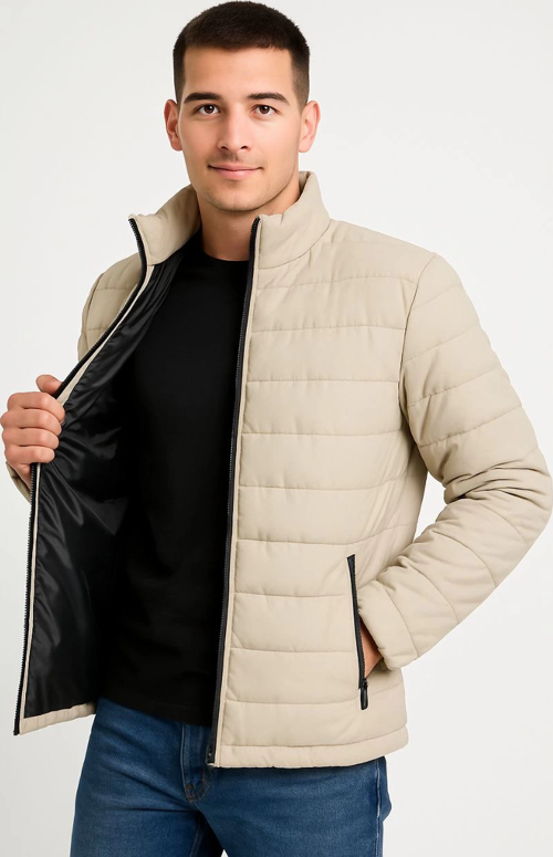 Velmora Premium Erkek Bomber Mont Ceket – Su İtici Kumaş, Kapitone Astarlı, Fermuarlı, Kışlık - Bej