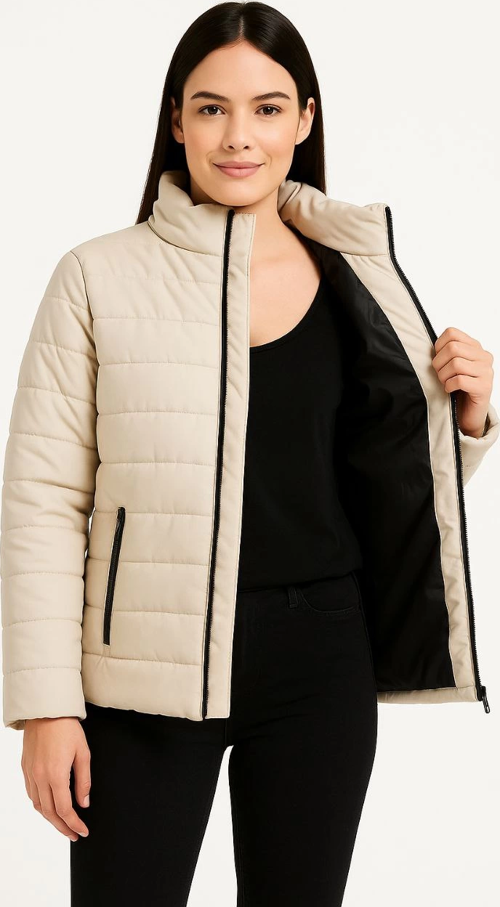 Velmora Premium Kadın Bomber Mont Ceket – Su İtici Kumaş, Kapitone Astarlı, Fermuarlı, Kışlık - Bej