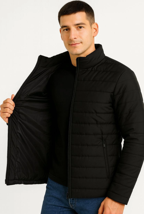 Velmora Premium Erkek Bomber Mont Ceket – Su İtici Kumaş, Kapitone Astarlı, Fermuarlı, Kışlık - Siya