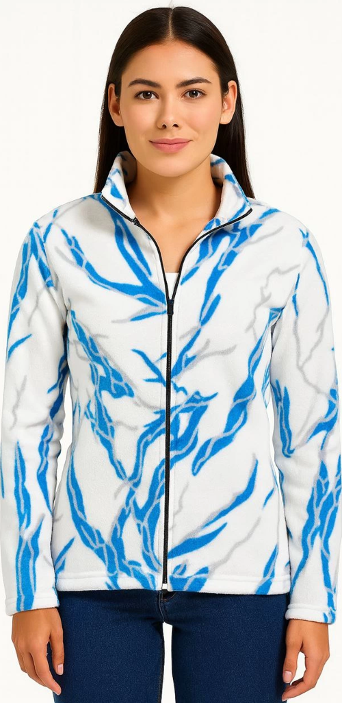 Velmora Premium Kadın Tam Fermuarlı Desenli Polar Sweat Lightning Desen Yakalı, Uzun Kollu, Oversize
