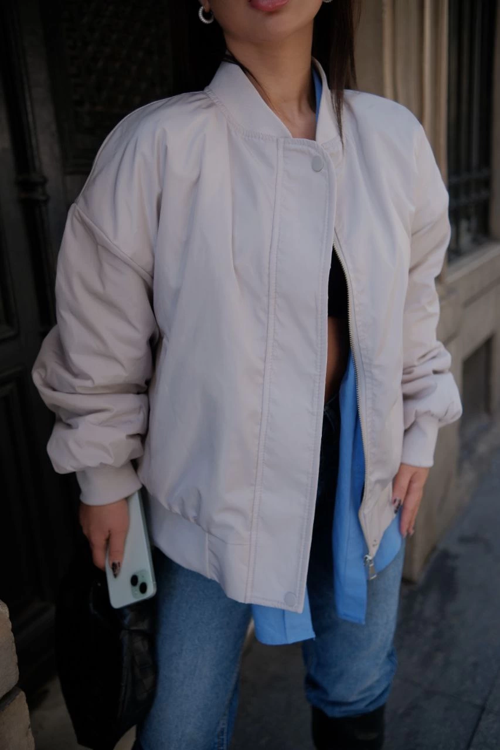 Velmora Premium Cepli Bomber Ceket Mont - Beyaz