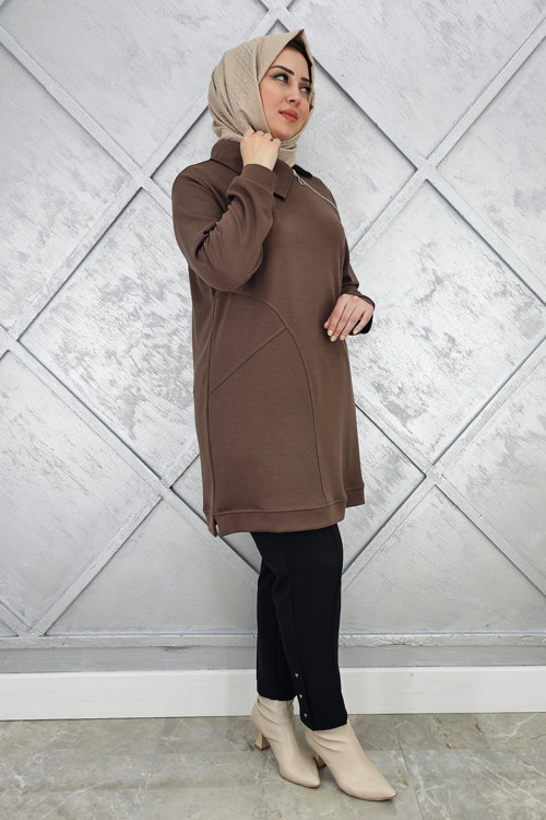 KADIN FERMUAR DETAYLI TESETTÜR TUNİK