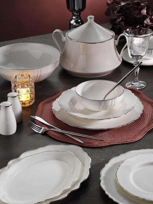 Bone Porselen 85 Parça Porselen Yemek Takımı Platin AR34005