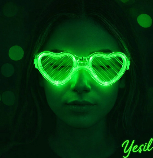 Yeşil Led Işıklı Kalp Gözlük – 3 Modlu