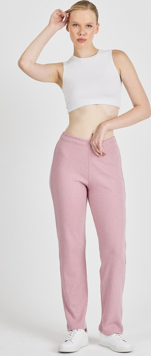 Kadın Gül Kurusu Yüksek Bel Fitilli Bol Paça Günlük İnce Eşofman Altı Pijama