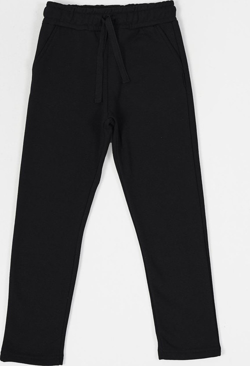 Siyah Kalın Pamuklu Beli Lastikli Yan Cepli 5-6-7-8-9-10-11-12 Yaş Erkek Çocuk Eşofman Altı